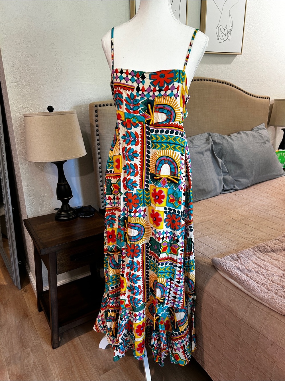 Multicolor Floral & Geo Maxi Sundress with Spaghetti Straps